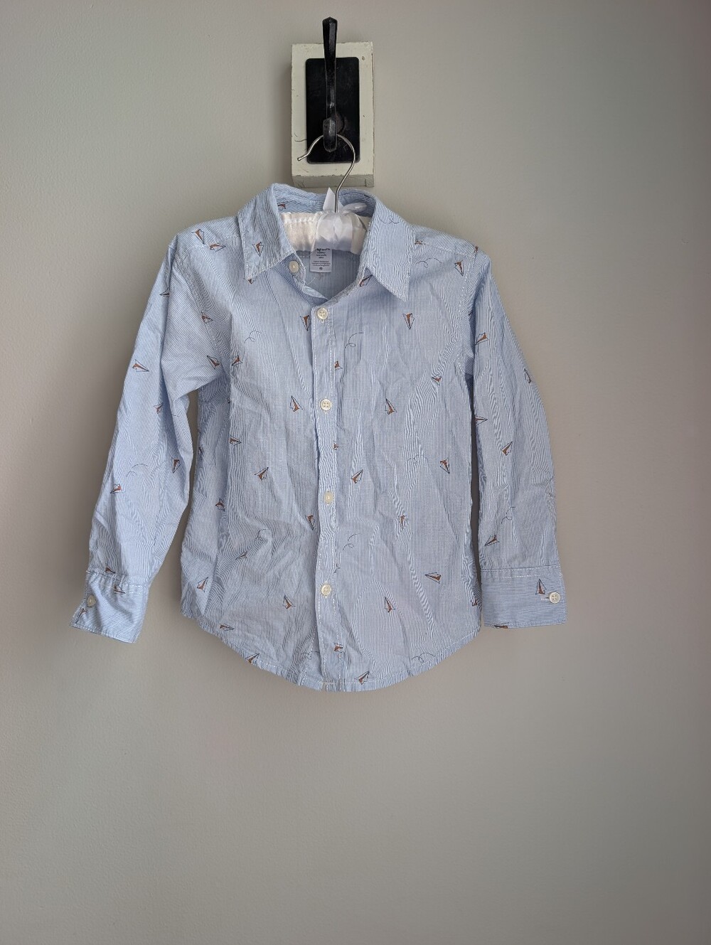 Carter's Boys Blue Striped Paper Airplane Button-Down Shirt Size 5T